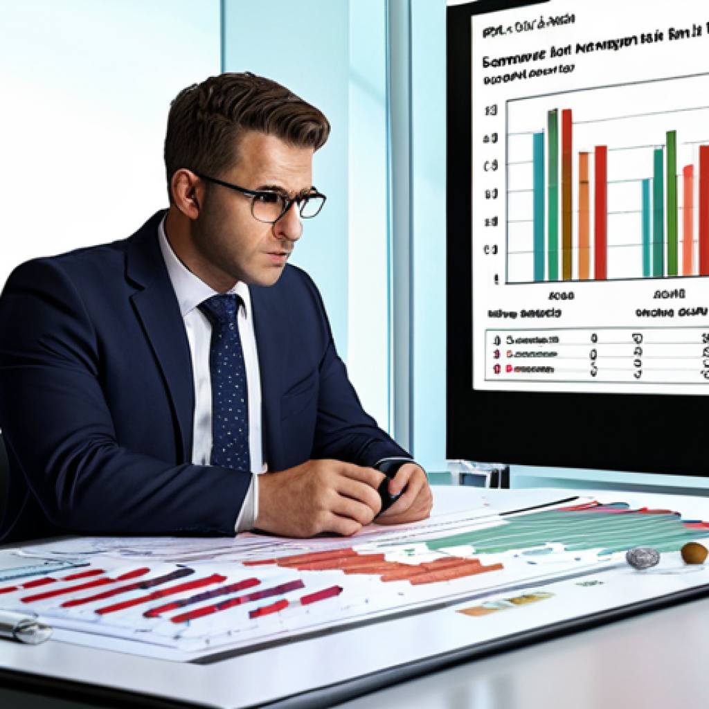 **Risk Management Expert:** A confident Financial Risk Management (FRM) professional in a modern bank setting, advising on financial risks with data charts visible. The scene should convey expertise and trustworthiness.