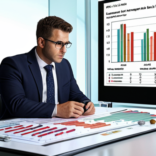 Home 11 **Risk Management Expert:** A confident Financial Risk Management (FRM) professional in a modern bank setting, advising on financial risks with data charts visible. The scene should convey expertise and trustworthiness.