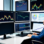 A highly competent male FRM certified professional, fully clothed in a modest business suit, sitting focused at a large desk in a sleek, modern financial office. Multiple large monitors display complex financial data, vibrant charts, and risk assessment models, illustrating the integration of data science and AI in risk management. The overall atmosphere is one of professionalism and deep analytical thought, reflecting expertise and confidence. fully clothed, modest clothing, appropriate attire, professional dress, safe for work, appropriate content, perfect anatomy, correct proportions, natural pose, well-formed hands, proper finger count, natural body proportions, professional photography, high quality.